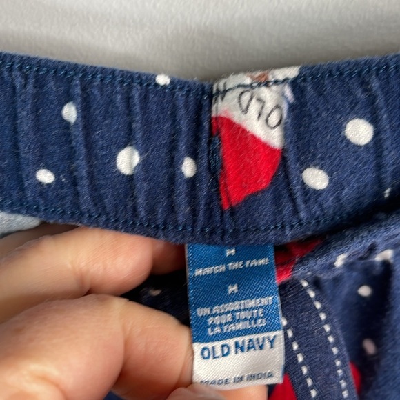 Old Navy Santa Print Flannel Boxer PJ Shorts Navy Red Blue Elastic Drawstring M - Picture 7 of 11